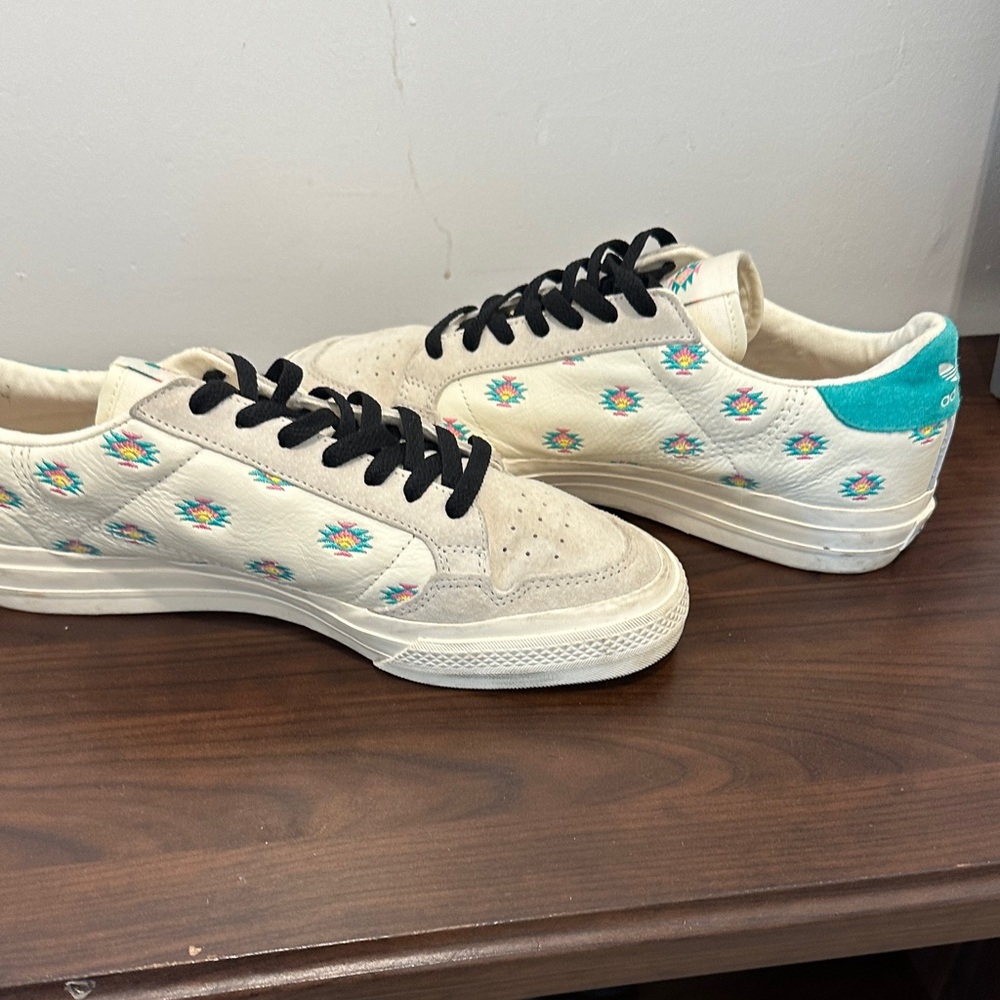 adidas Continental Vulc Sneaker - Cream with Teal and Multicolor Embroidery - Picture 9 of 9